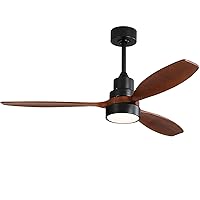 52 Inch Ceiling Fans with Lights Remote Control, Wood Ceiling Fan with 3 Color Temperature LED Light, Quiet Reversible DC Motor, 3 Solid Wood Blades for Bedroom, Living Room, Indoor, Outdoor, Black.