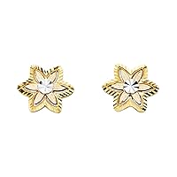 14k Yellow Gold White Gold and Rose Gold Flower Post Earrings 15x12mm Jewelry Gifts for Women