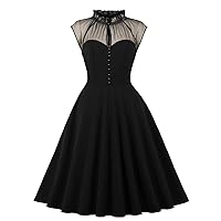 Wellwits Women's Mesh Illusion Sweetheart Vintage Swing Formal Cocktail Dress