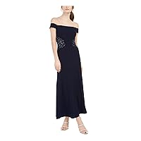 Evenings Women's Off The Shoulder Sequined Embroidered Gown
