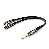 KINGTOP Headphone Mic Splitter, 3.5mm 2 Female to 1 Male Headphone Microphone Splitter(Hi-Fi Sound), Stereo Y Audio Mic Splitter Compatible with PS4/PS5, Xbox, Laptop, Tablet, PC Gaming Headset(Black)