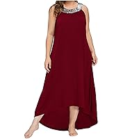 Women's Bohemian Dress Flowy Casual Summer Sleeveless Knee Length Solid Color Beach Round Neck Trendy Swing
