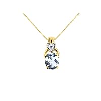 RYLOS Necklaces For Women 14K Yellow Gold - Diamond & Aquamarine Pendant Necklace With 18