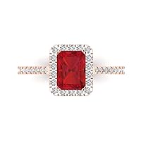 Clara Pucci 1.95ct Brilliant Emerald Cut Solitaire with Accent Halo Simulated Red Ruby designer Modern Statement Ring Solid 14k Rose Gold