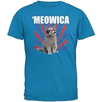 Cat 4th of July Meowica Sapphire Blue Adult T-Shirt - 3X-Large