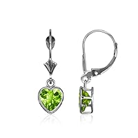 Solid 14ct White Gold Birthstone Heart CZ CZ Bezel Dangle Leverback Earrings for women (6mm x 25mm) and Variety of Options