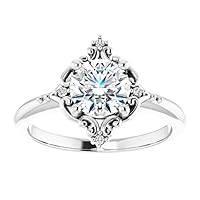 1 CT Round Cut Engagement Ring Moissanite VVS Colorless Wedding Ring for Women Her Bridal Gift Anniversary Promise Rings 925 Sterling Silver Halo Antique Vintage