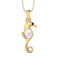 Seahorse Fish Pendant! 7X5mm Oval Shape Pearl and 2mm Round Black Spinel 925 Sterling Silver 18