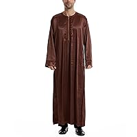 Mens Dress Long Sleeve Robe Button Up Side Split Kaftan Thobe Long Gown Casual Shirt Eid Dresses