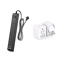 5Ft Surge Protector Power Strip with 4 USB Ports + Foldable European Travel Plug Adapter