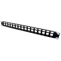 C2G Legrand 16 Port Patch Panel, Ethernet Keystone Panel with Blank 1U Keystone, Keystones for Ethernet Cables Work with Snap-in Jack, Including Cat6, Black, 1 Count, C2G 03858