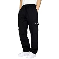 Men's Heavyweight Cargo Fleece Sweatpants Stretch Elastic Waist Trousers Drawstring Loose Fit Joggers with Pockets