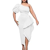 XJYIOEWT Long Spring Dresses for Women 2024 Wedding,Women's Elegant Mid Length Slim Dress Off Shoulder Sleeves Ruffle He