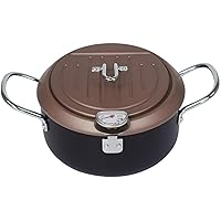 Japanese Deep Fryer Pot, Nonstick Coating Deep Fryer with Lid, Thermometer And Oil Drip Drainer Rack for Kitchen Cooking,Brown