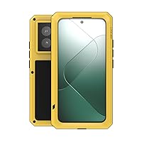 LOVE MEI for Xiaomi 14 Case,Outdoor Sports Military Heavy Duty Metal Shockproof Dustproof Full Body Case with Built in Tempered Glass Screen Protector (Yellow, Xiaomi 14)