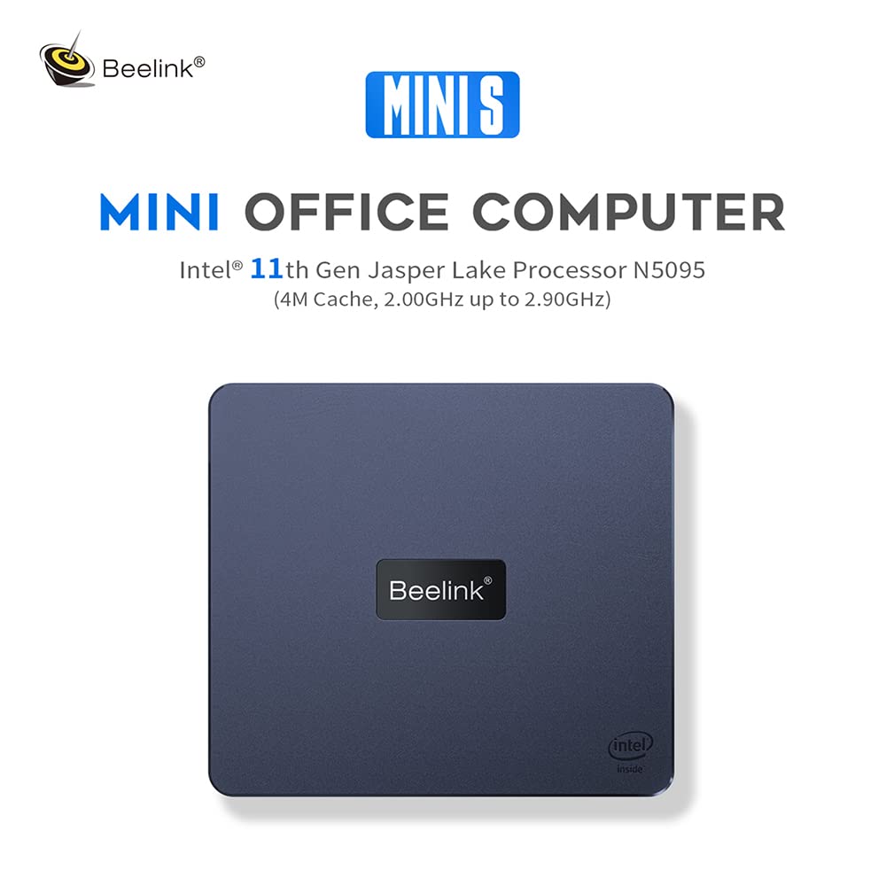 Beelink Mini PC, Mini S Intel 11th Gen 4-Cores N5095, Mini Desktop Computer 8GB DDR4 RAM 256GB SSD, Mini Computer Dual HDMI 4K UHD/Gigabit Ethernet/Dual WiFi/BT4.0/Linux PC(Ubuntu)/HTPC/Family-NAS
