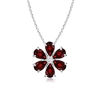 6X4 MM Pear Ruby Gemstone Flower Pendant 925 Sterling Silver Wedding Necklace