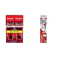 Colgate Optic White Renewal Teeth Whitening Toothpaste, Enamel Strength, 3 Oz Tube, 2 Pack & 360 Optic White Advanced Toothbrush, Medium Toothbrush for Adults,2 Count (Pack of 1)