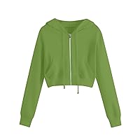 QIGUANDZ Womens Zip Up Cropped Hoodies Full Zipper Sweatshirts Pullover Fall Clothes Casual Workout Solid Jekets with Pockets