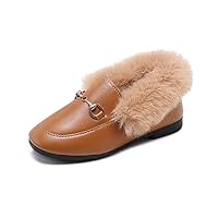 Toddler Little Big Kids Boat Dress Shoes Soft Slip-on Flats Shoes with Fur Girls Boys Comfort Loafers Leather Warm Dress Shoes for Girls