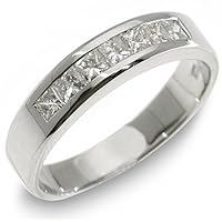 14k White Gold Mens Princess Cut 7-Stone Diamond Ring 1 Carat
