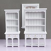 AirAds Dollhouse Furnitures 1:12 Scale Dollhouse Miniature Wood Hutch Display Cupboard Cabinet White Furniture (Set 2) (2-Drawer Hutch)