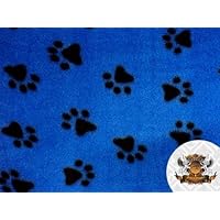 Fleece Fabric Printed Animal Print Pawprint Royal Blue Fabric by The Yard