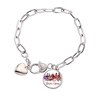 Barcelona Spain City Watercolor Heart Chain Bracelet Jewelry Charm Fashion