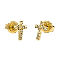 14k Yellow Gold Cross Single Cut Prong Set 0.05 dwt Diamond Earrings