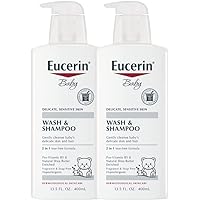 Eucerin Baby Wash & Shampoo - 2 in 1 Tear Free Formula, Hypoallergenic & Fragrance Free, Nourish and Soothe Sensitive Skin - 13.5 Fl Oz (Pack of 2)
