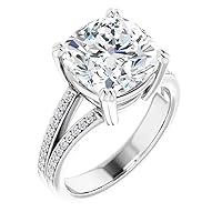 JEWELERYIUM 5 CT Cushion Cut Colorless Moissanite Engagement Ring, Wedding/Bridal Ring Set, Solitaire Halo Style, Solid Sterling Silver Vintage Antique Anniversary Bride Ring Gift for Her