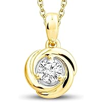 Swirl Solitaire Pendant Necklace 1.00 Ct Round Cut Cubic Zirconia 14k Yellow Gold Finish 925 Sterling Silver