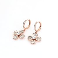 Rose Gold Plated Pave Flower Dangle on Huggie Earring