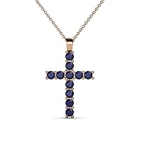 Petite Blue Sapphire Cross Pendant 0.36 ctw 14K Gold. Included 16 Inches 14K Gold Chain.