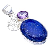 StarGems® Natural Lapis Lazuli Amethyst TreeHandmade 925 Sterling Silver Pendant 1.5