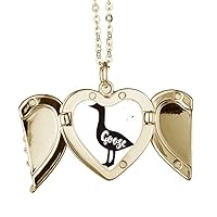 Goose Black and White Animal Folded Wings Peach Heart Pendant Necklace