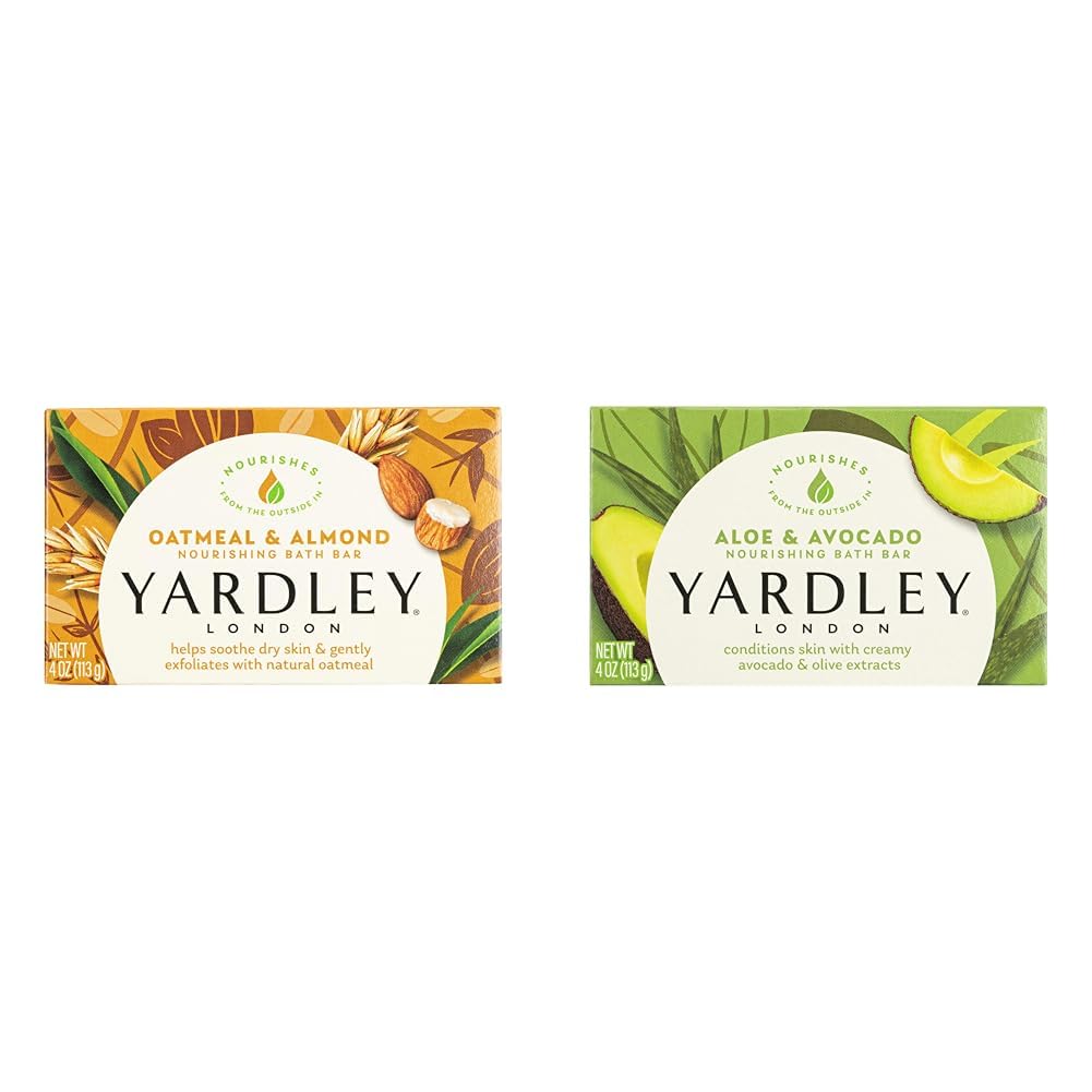 Yardley Oatmeal and Almond Bar Soap, Oatmeal & Almond, 4 Ounce & London Aloe & Avocado Naturally Moisturizing Bath Bar, Botanical Aloe & Avocado, 4 Ounce