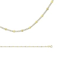 Solid 14k Yellow White Gold Chain Figaro Necklace Curb Pave Stamped Link Two Tone 2.5 mm 22 inch