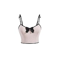 MakeMeChic Women's Plus Size Summer Bow Front Sleeveless Crop Cami Top Colorblock Spaghetti Strap Camisole