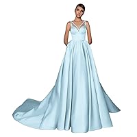 Women's Spaghetti Straps Prom Dresses Long A-line Satin Formal Evening Ball Gowns