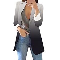 Womens Casual Business Work Open Front Long Sleeve Double Notch Lapel Slim Fit Blazer Jackets Suit Coat