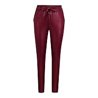 Slim PU Leather Pencil Pants for Women Skinny Slacks Stretch Bow Ladies Leggings Stretch Leather Trousers