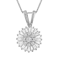 0.50 CT Baguette & Round Cut Created Diamond Halo Pendant Necklace 14k White Gold Over
