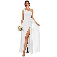 Women's One Shoulder Bridesmaid Dresses Long A-Line Ruched Split Formal Prom Evening Dress MA08