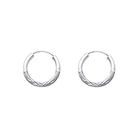 14k White Gold 2mm Thickness Endless Diamond Cut Hoop Earrings - 8 Different Size Available