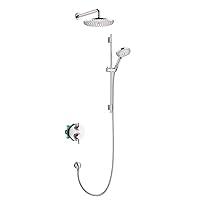 hansgrohe Raindance S Complete Shower System Shower Set 3-Spray PowderRain, Rain, and Massage Volume and Auto Temperature Control in Chrome, Rough and Shower Valve Included 2.5 GPM, 04915000