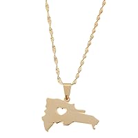 Stainless Steel The Dominican Republic Map Pendant Necklace for Women Gold Color Jewelry Map of Dominican