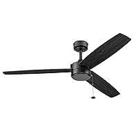 Journal, 52 Inch Contemporary Indoor Outdoor Ceiling Fan with No Light, Pull Chain, Dual Mounting Options, Dual Finish Blades, Reversible Motor - 51466-01 (Matte Black)