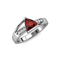 Trillion Cut Red Garnet & Diamond 1 1/2 ctw Women Engagement Ring 10K Gold