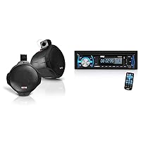 6.5 Inch Dual Marine Speakers - 2 Way IP44 Audio Stereo Sound System with 200 Watt Power - 1 Pair & Marine Bluetooth Stereo Radio - 12v Single DIN Style Boat in Dash Radio Receiver System
